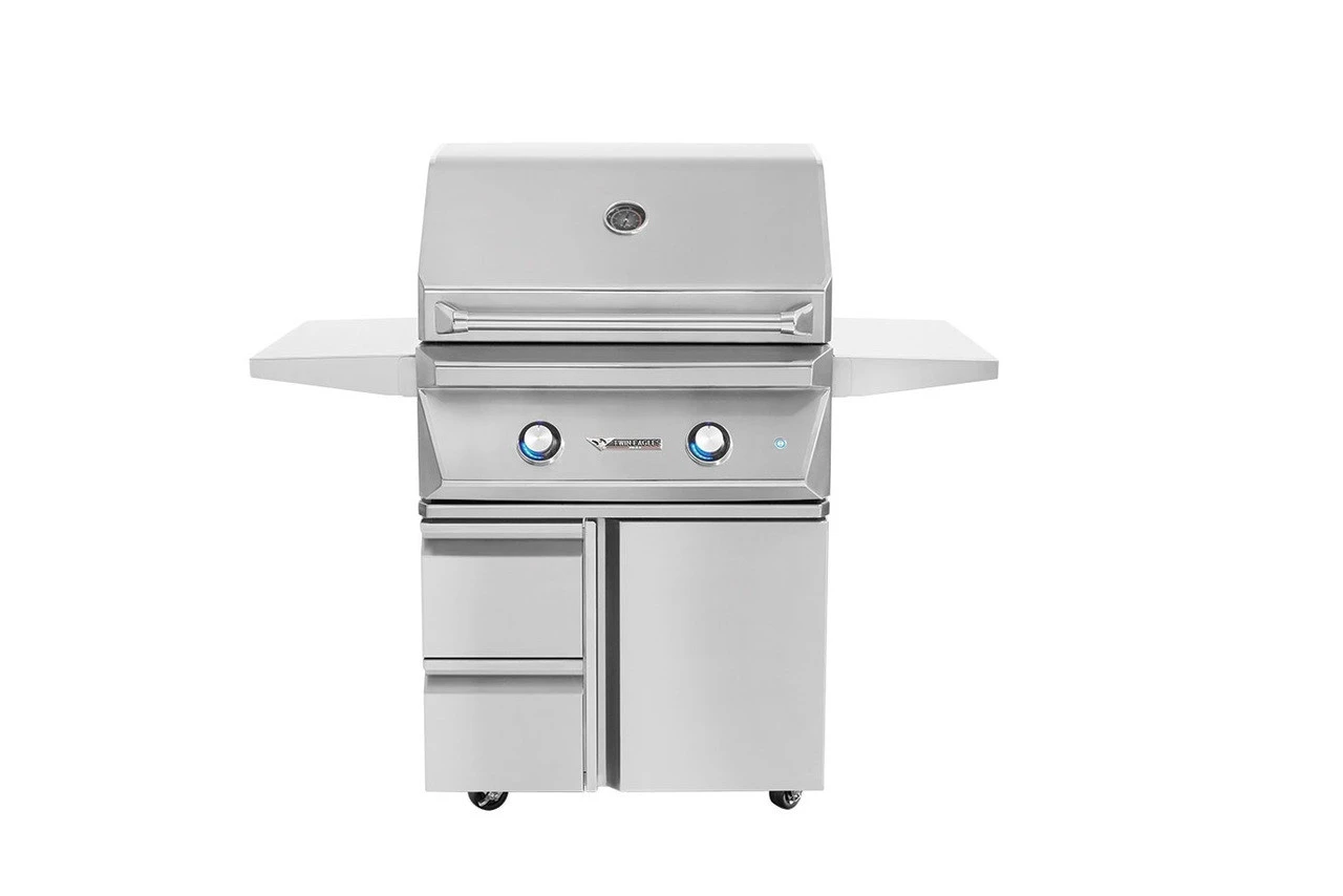 Twin Eagles 30" Grill With Rotisserie On Cart With 2 Drawers, 1 Door